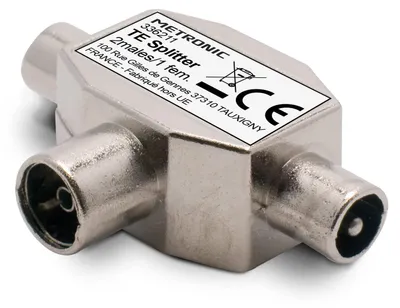 Produktbild von Metronic 336211 TV-Splitter, 2 Stecker, 1 Buchse, geschirmt, Metall, DVB-T2, für