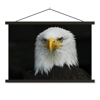 Produktbild von MuchoWow® Textilposter Adler - Schwarz - Weiß 90x60 cm mit schwarzem Rahmen - Aufhängungssatz