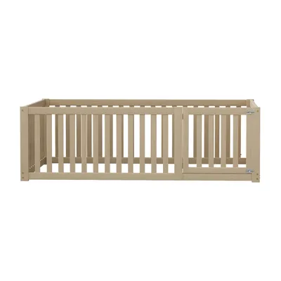 Produktbild von Flieks Kinderbett Bodenbett Holzbett mit Rausfallschutz und Tür, Spielbett Doppelbett für Kinder 140x200cm, Naturbelassen