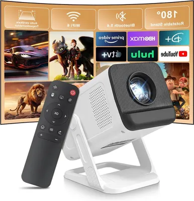 Imagen del producto de Proyector portátil - Mini proyector - Crea tu cine en casa - Wi-Fi 6, Bluetooth 5.4 - Resolución HD 720p - Blanco