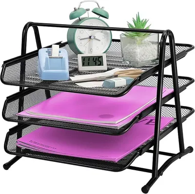 Produktbild von PolkaHome® 3-Etagen Schreibtisch-Organizer mit Schubladen, Metall-Dokumentenablage, Briefablage, stapelbar, für Büro, Schule & Zuhause,