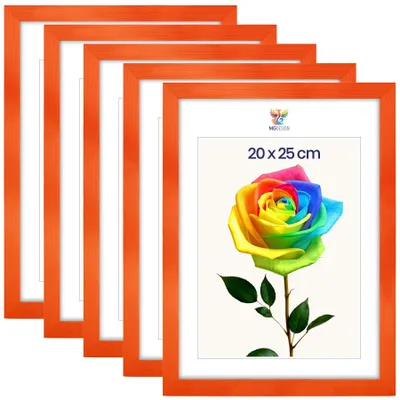 Produktbild von MG Design 5er Set Bilderrahmen Orange 20x25 cm - Echtholzrahmen mit Acrylglas, hoch/quer, zum Aufhängen & Aufstellen