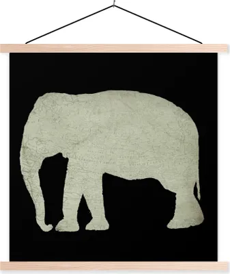 Produktbild von MuchoWow® Textilposter Elefant - Karte - Vintage 120x120 cm mit holzfarbenen Rahmen - Textil-Poster