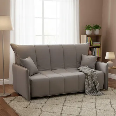Produktbild von Schlafsofa Alisee, 2-Sitzer-Sofa, 100%  Italy, Wohnzimmersofa mit Trolley-Öffnung, aus gepolstertem Stoff, inklusive Kissen, Cm 125x90h85, Grau