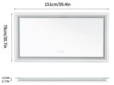 Immagine prodotto di Specchio da bagno a LED – Specchio a parete rettangolare – Antiappannamento – Controllo touch – Disponibile in diverse dimensioni