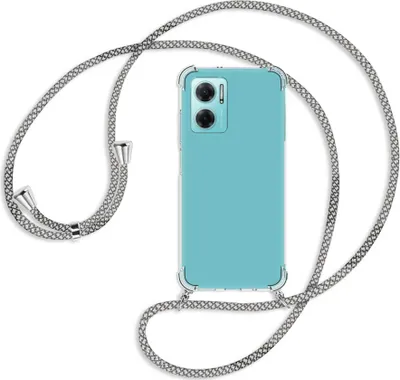 Produktbild von Handykette Backcover-Schutzhülle mit Band (Metall silberfarben) für Xiaomi Redmi 10 5G / Note 11E - weiß/grau kariert