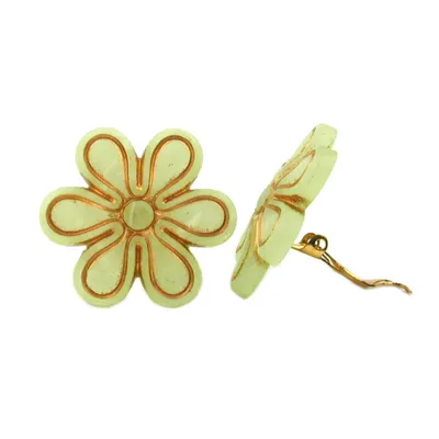 Produktbild von Clip Ohrring 30mm Blüte hellgrün-transparent-gold matt Kunststoff-Bouton hellgrün 30mm