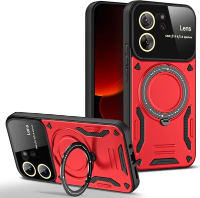 Produktbild von Rüstung Handyhülle für Xiaomi 13T / 13T Pro /Redmi K60 Ultra Dual-Layer Ringhalter Ständer Hülle Rot