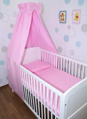 Produktbild von 4 teiliges Baby Bettset Bettwäsche mit Himmel Vollstoff - Bettausstattung - ON-17. Rosa