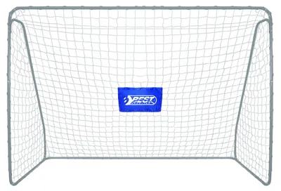 Zdjęcie produktu dla Bramka piłkarska Best Sporting, szara, 240 x 170 x 85 cm, z niebieską siatką z otworami na strzały