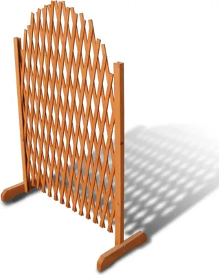 A wooden lattice fence on a white background, casting a shadow.