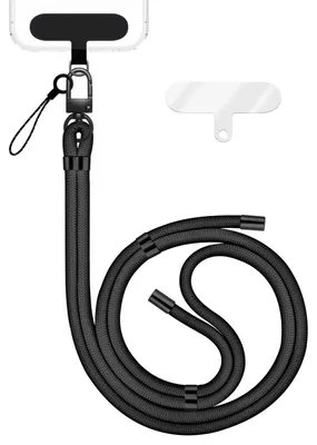 Produktbild von HoldMe Edition - Lanyard mit Karabiner Schwarz & 2 Pads - Universal Handykette Nylon Umhänge Band - Schwarz