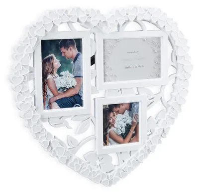 Produktbild von Relaxdays XL Herz Bilderrahmen Collage, Bildergalerie, Hoch-, Querformat 10x10, 10x15, Geschenk f. Hochzeit, Paare, weiß