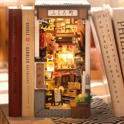 Image de puzzle 3D DIY en bois Sakura Wine Alley, 249 pièces, ensemble de coins de livres, éclairage LED, pré-coloré, style japonais, décoration d'étagère, jouet pour enfants