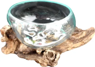 Produktbild von Liqva Schale Big S, Wurzelholz Designer-Schale Big S, Gamal Schale Big S, Teakholz-Schale BIG S, Dekoschale großes S, Wurzelholz Glasschale LS, Liqva Schale LS, Gamal large S, root molten schale large S, Glas auf Teaholz großes S