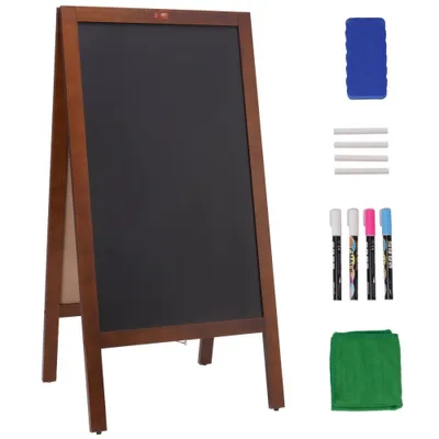 Zdjęcie produktu dla Stojak reklamowy - ogranicznik klienta z drewnianą ramą - 508 x 1016 mm, stojak na tablicę reklamową - 432 x 750 mm tablica spożywcza brązowa - W zestawie 8 markerów kredowych do restauracji, barów itp.