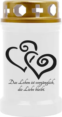 Produktbild von HS Candle 10er Pack Grabkerzen mit Motiv, Grablicht mit Brenndauer von ca. 40 Std, Motiv:  Herzen, in vielen weiteren Varianten
