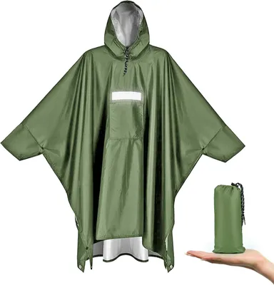 Produktbild von Regenponcho, leichte und wasserdichte Regenjacke mit Kapuze, Taschen, reflektierenden Streifen, atmungsaktiv, Regenjacke, Fahrrad, Herren, Regenjacke für Damen