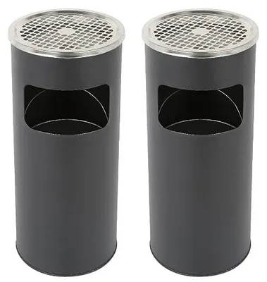 Imagen del producto de Juego de 2 cubos de basura de 30 litros con cenicero, cenicero de pie para exteriores, cubo de basura de acero inoxidable extraíble, 25 x 60 cm (negro)