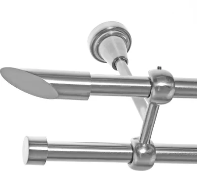 Produktbild von Gardinenstange Set Edelstahl Look Metall Ø 16mm zur Deckenbefestigung 2-lauf Schräg, Länge wählbar D24 E15 E16