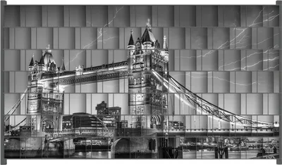 Produktbild von Wallario Zaunsichtschutz mit Motiv Tower  Bridge  bei  Gewitter  in  schwarz-weiß für Ein- und Doppelstabmatten Zäune in der Größe 250 x 140 cm