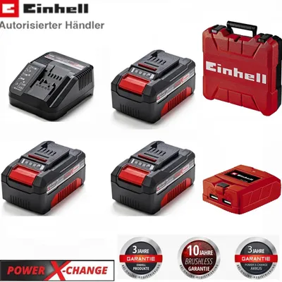 Produktbild von 3 x Original Einhell 4,0 Ah Akku, Ladegerät, 18V Koffer, USB Adapter