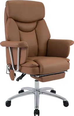 Produktbild von CLP Bürostuhl ergonomisch Dahra höhenverstellbar mit Massagefunktion und Fußablage braun