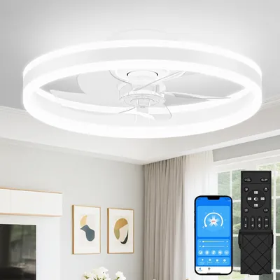 Immagine prodotto di Ventilatore a soffitto con luce e telecomando - Bianco, 50 cm - Stile moderno - Illuminazione LED