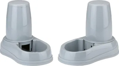 Image de maxxpro Distributeur automatique d'eau et de nourriture Distributeur de nourriture pour chats 2 x 1,4L - Facile à nettoyer - Plastique - Gris