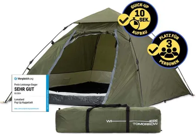 Produktbild von Where Tomorrow Lumaland Outdoor Pop Up Kuppelzelt Wurfzelt 2-3 Personen Zelt Sekundenzelt Camping Reise Festival etc. 215 x 195 x 120 cm Tragetasche