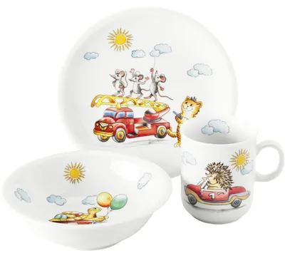 Immagine prodotto di Seltmann Weiden Kinder-Set 3-tlg. Flinke Flitzer, Geschirr, Teller, Schüssel, Becher, Porzellan, Bunt, 001.728609