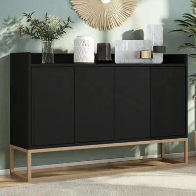 Produktbild von UnboxG Sideboard 120x30x80 cm Schwarz mit 4 Türen, Aufbewahrungsschrank für Wohnzimmer, Esszimmer oder Flur – Modernes Stauraummöbel, Stabil & Vielseitig