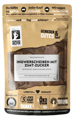 Produktbild von Ingwerscheiben mit Zimt-Zucker, süß-scharfer Snack, 200g