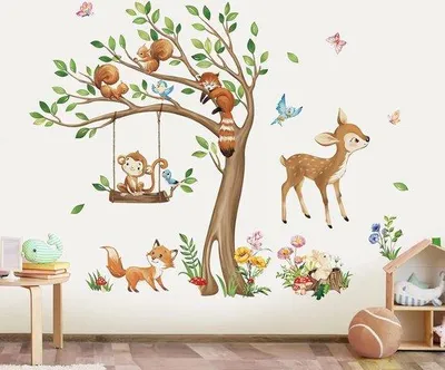 Productafbeelding van Famanu Wandsticker "Boom met dieren" - voor kinderkamers