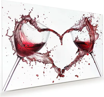 Produktbild von Glasbild 120x80cm in XXL für Wohnzimmer, Schlafzimmer Motiv Weingläser Herz