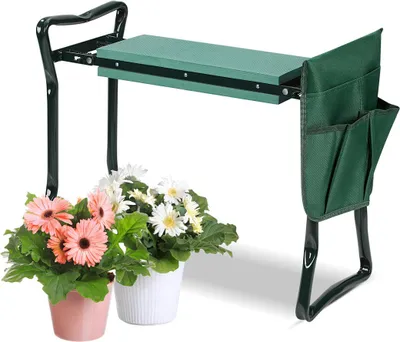 Produktbild von Faziango 2-in-1 Kniebank Gartenkniehocker & Gartensitzbank faltbar mit EVA-Schaumpolster, bis 150 kg, Werkzeugtasche, knieschonend & platzsparend für Gartenarbeit