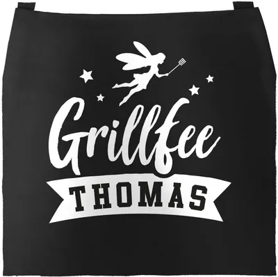 Produktbild von Grill-Schürze Männer Frauen personalisiert Aufdruck Grillfee eigener Name Baumwoll-Schürze Moonworks® schwarz unisize