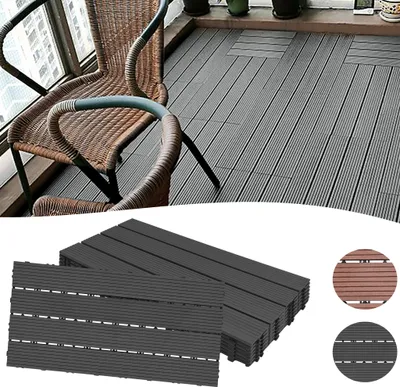 Produktbild von YARDIN click dlaždice 30 ks terasové dlaždice vzhľad dreva, filtrovateľná voda plastové dlaždice spolu 5m² pre záhradu balkón terasa (30x60cm/5 ks, antracit)