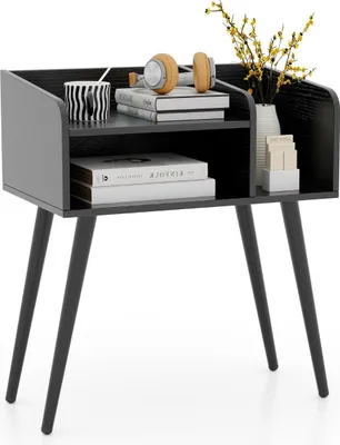 Produktbild von Nachttisch Beistelltisch mit offenem Fach Sofatisch mit Metallstützbeinen 50 x 32 x 58 cm Schwarz 1 Stück