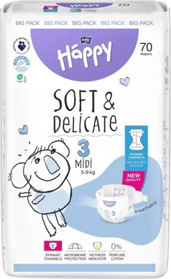 Immagine prodotto di Pannolini Bella Baby Happy Midi, taglia 3 (5-9 kg), 70 pz