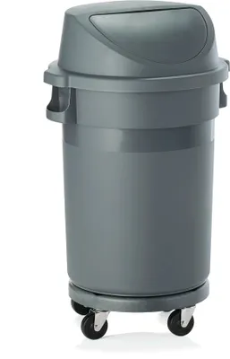 Image de Poubelle 80 L, polypropylène, avec trolley de transport et couvercle à pousser, 5 roulettes pivotantes