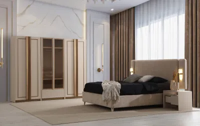 Productafbeelding van Complete slaapkamer set: design bed, nachtkastjes, kast