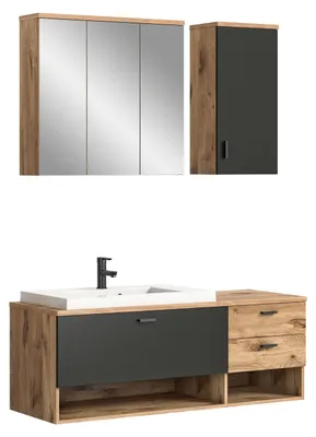Produktbild von Grado Badmöbelset 140cm Eiche Nachbildung,matt grau.