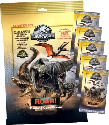 Produktbild von Jurassic World Karten - ROAR! Trading Cards Sammelkarten - 1 Starter + 5 Booster