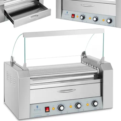 Obrázok produktu pre Expondo Royal Catering Gril na hot dogy – 7 valcov – zásuvka na ohrev – nerezová oceľ