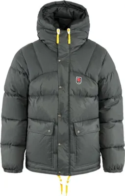 A studio shot of a gray puffer jacket.