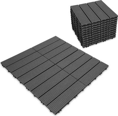 Immagine prodotto di piastrelle per terrazze karpal WPC plastic 11er 1m2 set economico 30x30cm, grigio antracite, piastrella da giardino a incastro, rivestimento per pavimenti con drenaggio