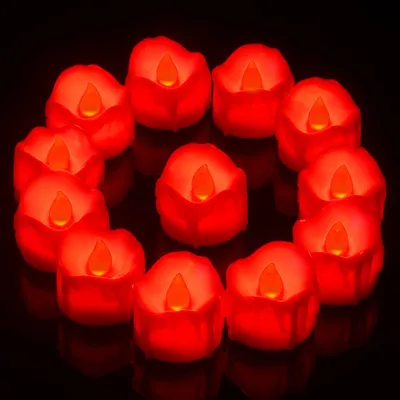 Productafbeelding van LED Rode Theelichtjes Kaarsen met Timer, 12-Pack