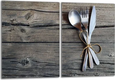 Produktbild von Herdabdeckplatten Set 2x40x52 cm Glaskeramikkochfeld Abdeckung Glas Spritzschutz, Holz Besteck