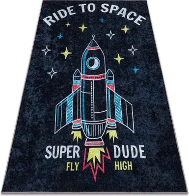 Produktbild von JUNIOR 52069.801 Weltraum, Rakete für Kinder Anti-Rutsch - schwarz Mehrfarben 140x190 cm